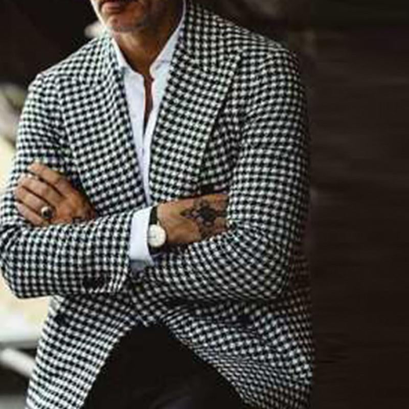 Men's Double Breasted Black and White Plaid Blazer 80675980U