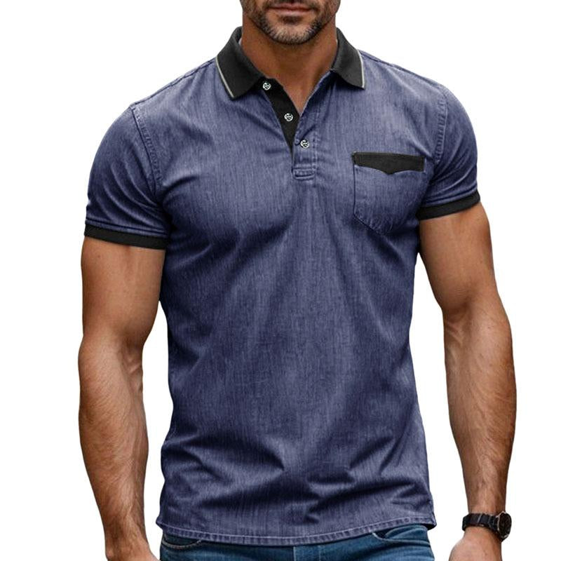 Men's Short Sleeve Stretch Denim Polo Shirt 66155478X