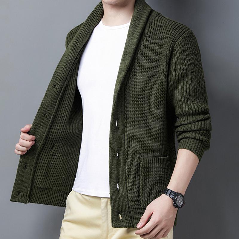 Men's Casual Simple Solid Color Pocket Shawl Collar Cardigan 94985862Y