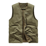 Men's Retro Plush Lined Warm Collarless Cargo Vest 26112237Y