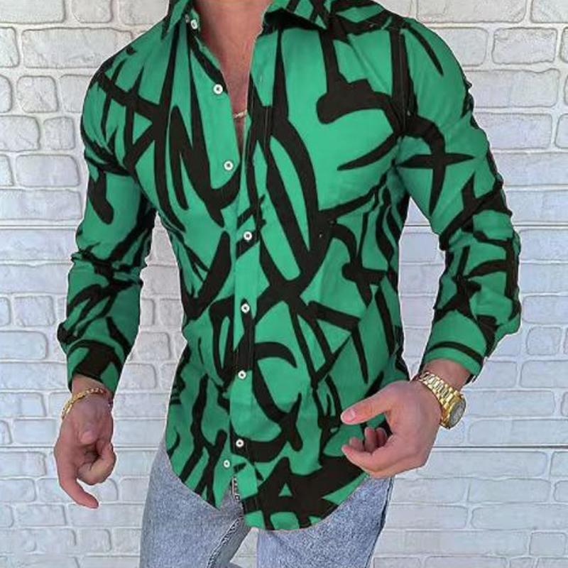 Men's Printed Slim Fit Casual Long Sleeve Shirt 46623272U