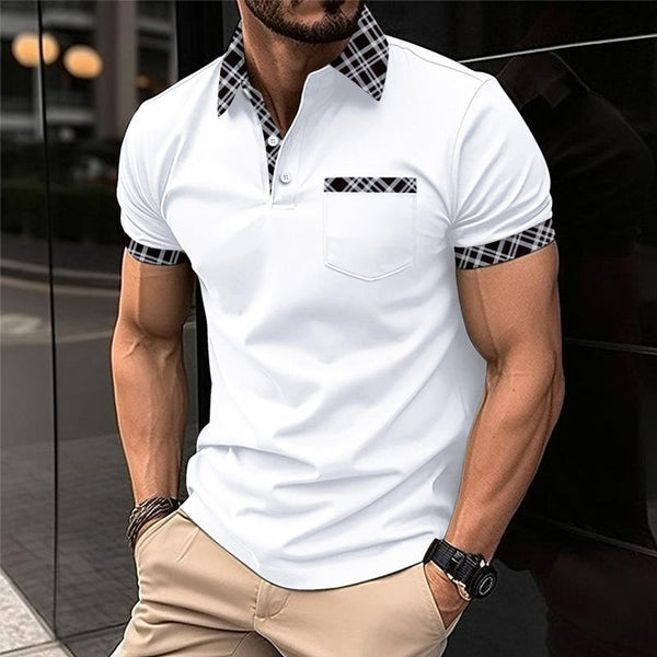 Men's Casual Colorblock Printed Lapel Short-Sleeved Polo Shirt 02889708Y