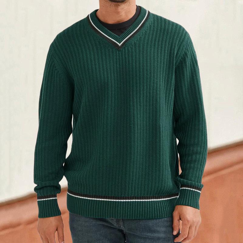 Men's Casual V-Neck Color Block Knitted Pullover Sweater 47251555M