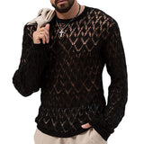 Men's Solid Color Sexy Hollow Thin Knitted Pullover Sweater 14026485M