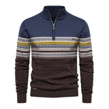 Men's Vintage Jacquard Stand Collar Half-Zip Knitted Pullover Sweater 73454626M