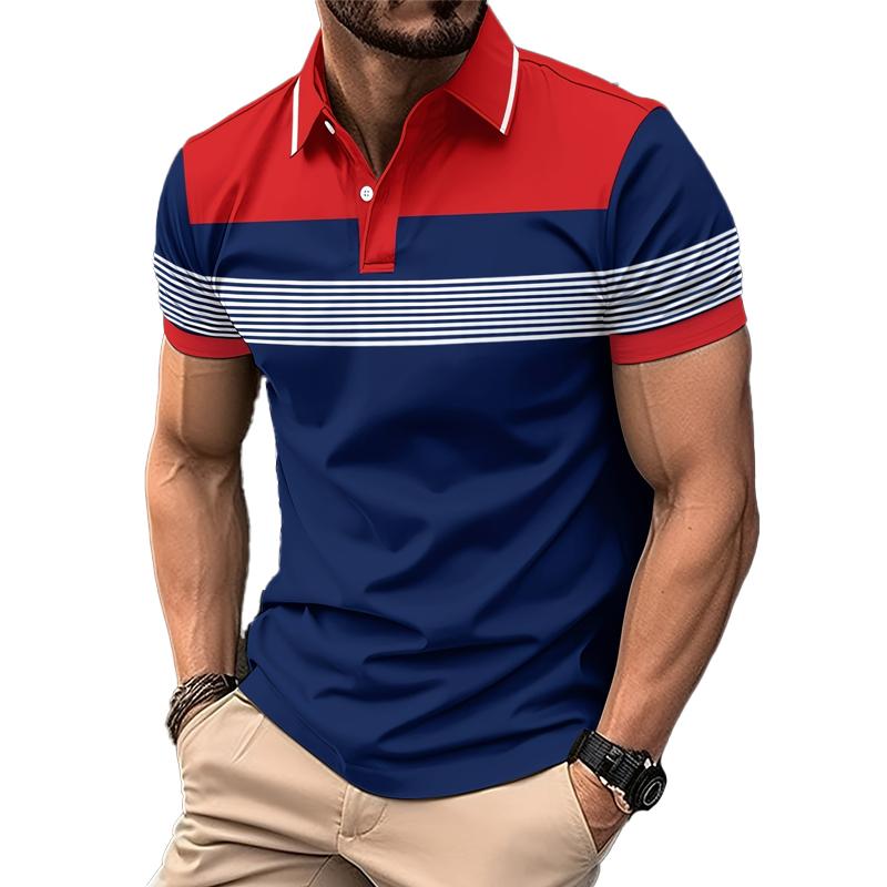 Men's Casual Striped Short Sleeve Polo Shirt 23976660Y