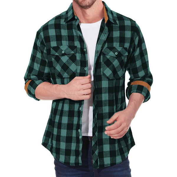 Men's Vintage Flannel Plaid Lapel Long Sleeve Shirt 88121870Y