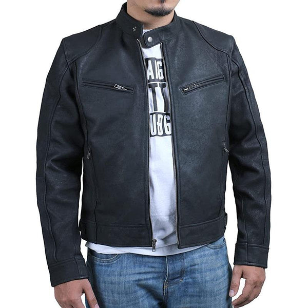 Men's Casual Stand Collar Zippered Slim Fit Plus Size Leather Jacket 70362185M