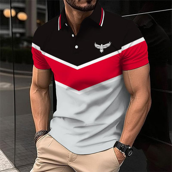 Men's Casual Color Block Eagle Short Sleeve Polo Shirt 97238343TO