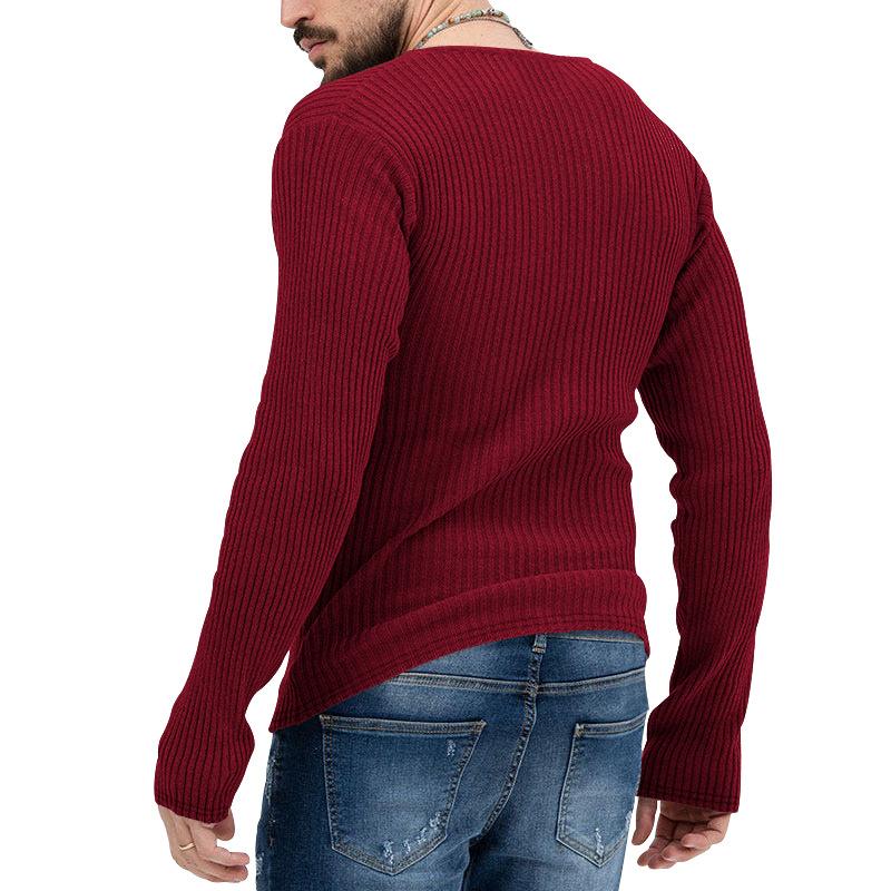 Men's Casual Solid Color V-Neck Long Sleeve Knitwear 93625426Y