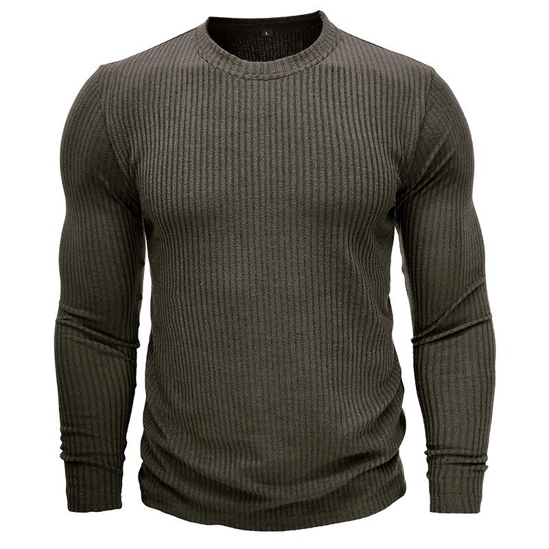 Men's Casual Solid Color Collar Long Sleeve Round T-Shirt 69622690M