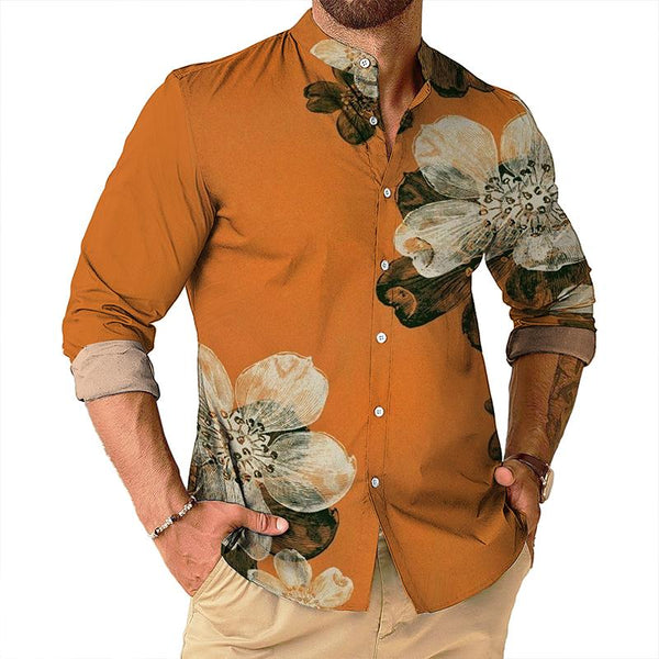 Men's Vintage Floral Stand Collar Long Sleeve Shirt 40741739TO