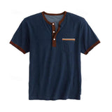 Men's Color Block Henley Neck Short Sleeve T-Shirt 97889100Y