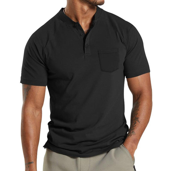 Men's Solid Henley Collar Breast Pocket Short Sleeve T-shirt 25670704Z