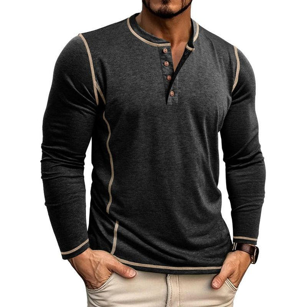 Men's Casual Henley Collar Contrast Slim Fit Long Sleeve T-Shirt 89887944M