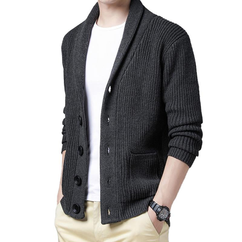 Men's Casual Simple Solid Color Pocket Shawl Collar Cardigan 94985862Y