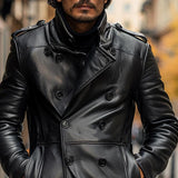 Men's Vintage Double Breasted Leather Coat 27479166X