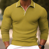 Men's Solid Color Lapel Slim Fit Long Sleeve Polo Shirt 54171993Y