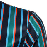 Men's Casual Contrast Stripe Print Lapel Long Sleeve Shirt 12336779M
