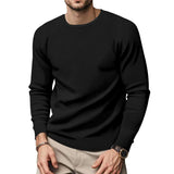 Men's Solid Color Waffle Round Neck Long Sleeve Casual T-shirt 14314739Z