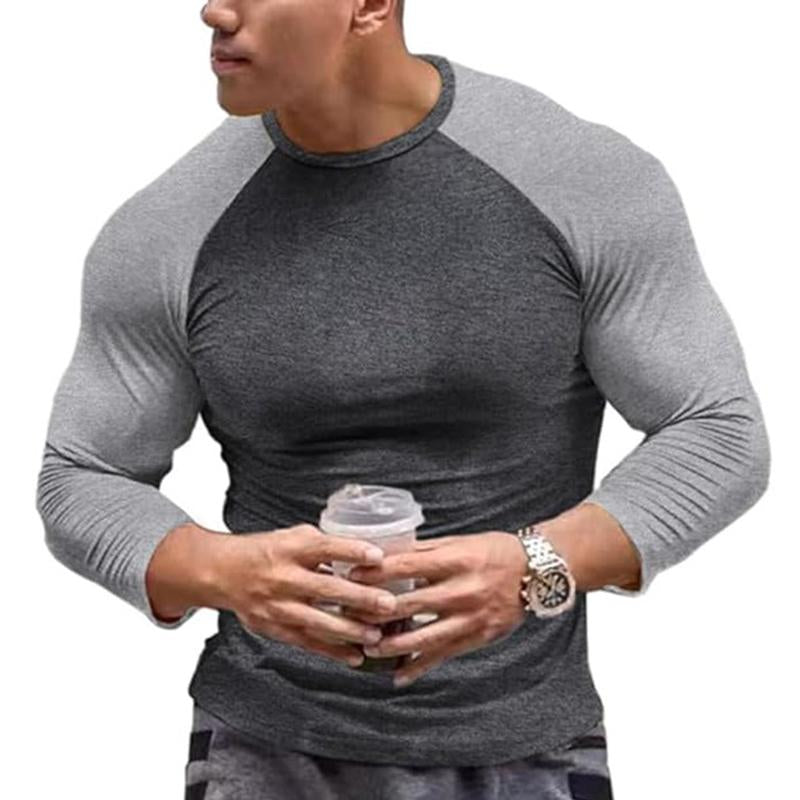 Men's Casual Colorblock Round Neck Raglan Sleeve Long Sleeve T-Shirt 79095440Y