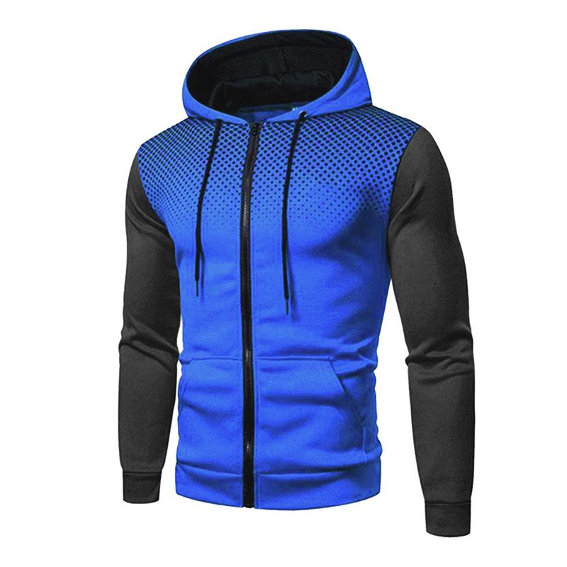 Men's Casual Contrast Patchwork Zipper Long-Sleeve Hooded Sports Jacket 03498138M