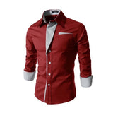 Men's Classic Design Patchwork Cotton Slim Fit Long Sleeve Shirt 30907788K