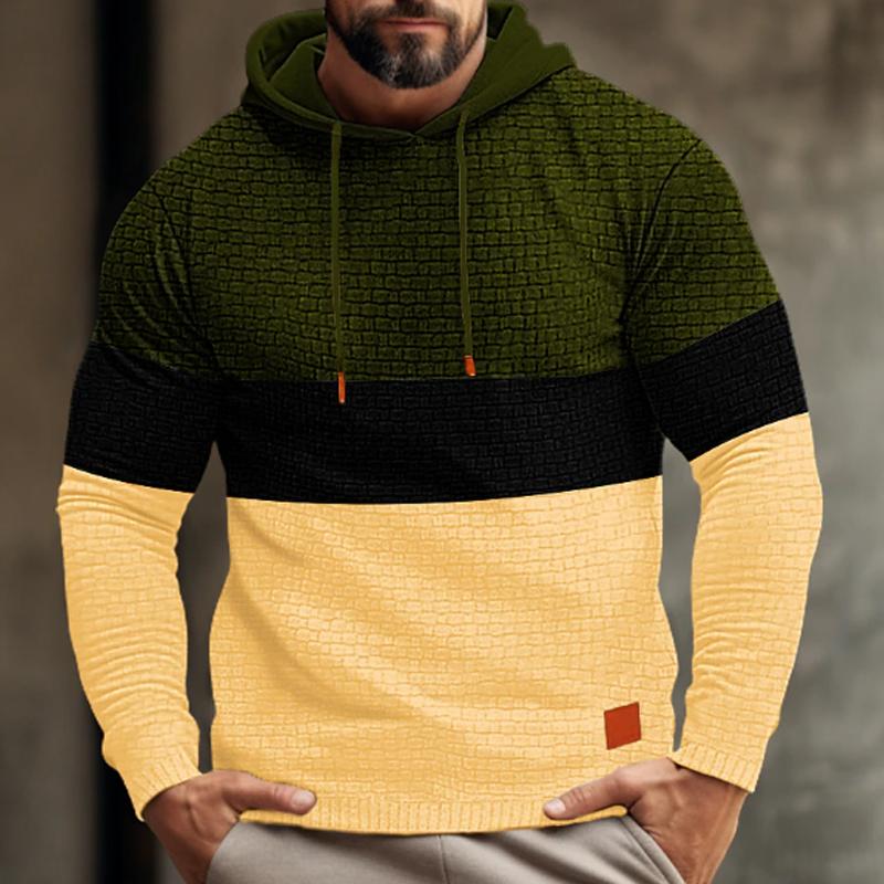 Men's Color Block Waffle Long Sleeve Hooded Sweatshirt 74062022Y