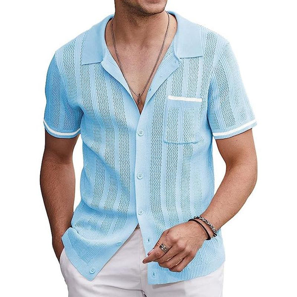 Men's Knitted Pocket Solid Color Short Sleeve Shirt 91509519X