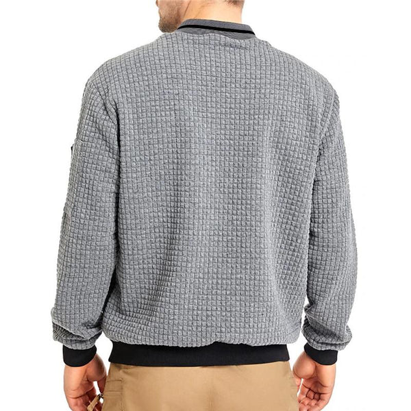 Men's Casual Waffle Stand Collar Thin Zipper Sweatshirt 77806533M