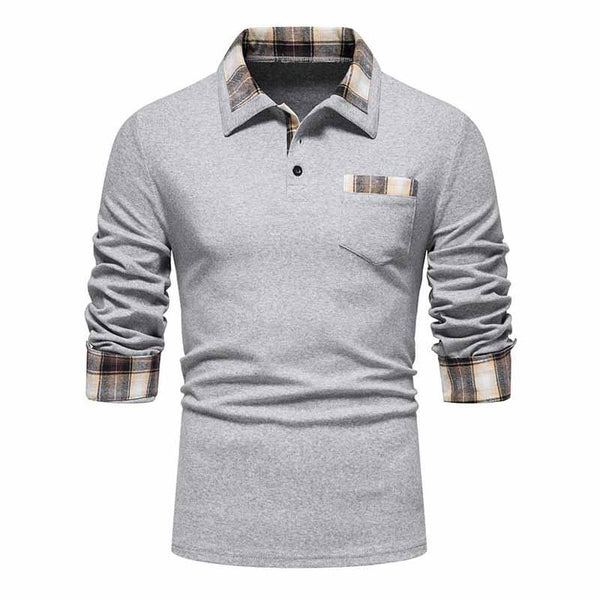 Men's Lapel Casual Pocket Long Sleeve POLO Shirt　89460439X