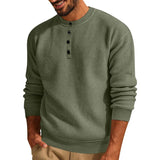 Men's Loose Crew Neck Waffle Henley Sweatshirt 92516898X