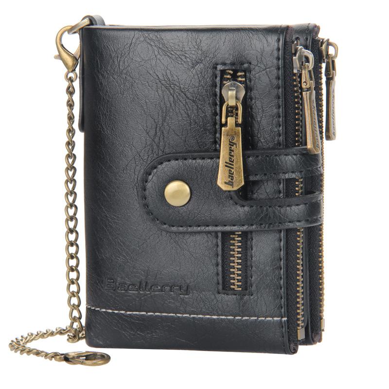 Cartera corta retro con doble cremallera y múltiples tarjetas para hombre 21870624U