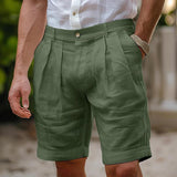 Men's Casual Cotton and Linen Breathable Pleated Shorts 68423191M