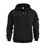 Men's Casual Solid Color Multi-Pocket Half-Zip Hooded Long Sleeve Sweatshirt 12108131Y