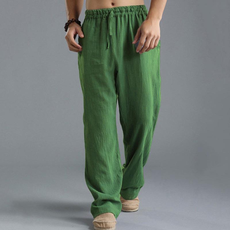 Men's Casual Loose Cotton Linen Breathable Elastic Waist Trousers 31442547M