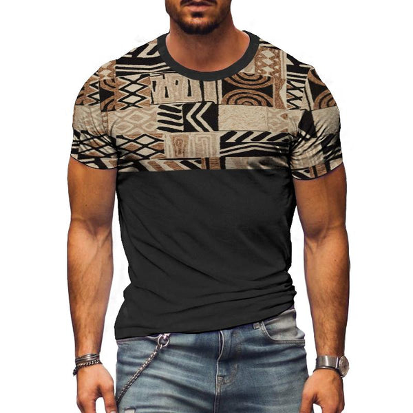 Men's Retro Ethnic Color-blocked Short-sleeved T-shirt 15268816TO