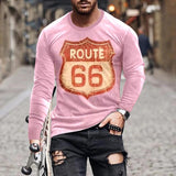 Men's Route 66 Print Long Sleeve Crew Neck Casual T-Shirt 18544398X