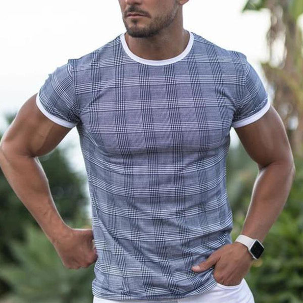 Men's Casual Round Neck Plaid T-Shirt 85388215TO