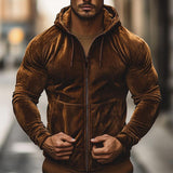 Men's Retro Casual Gold Velvet Hooded Sweatshirt Zipper Jacket 10591377TO