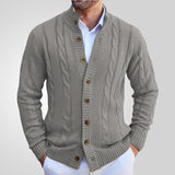 Men's Solid Color Stand Collar Knit Single Breasted Cardigan 59410460Y