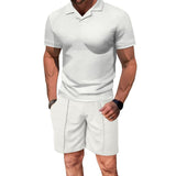 Men's Solid Color Short Sleeve Polo Shirt Shorts Set 47135503Y
