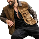 Men's Vintage Suede PU Patchwork Lapel Jacket 66261844X