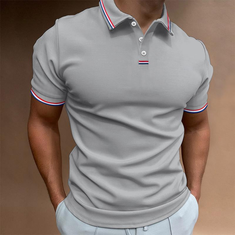 Men's Solid Color Lapel Short-sleeved POLO Shirt 49812648U