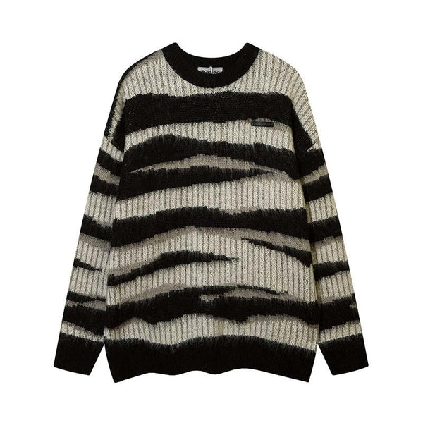 Men's Striped Colorblock Crewneck Knit Sweater 00686086U