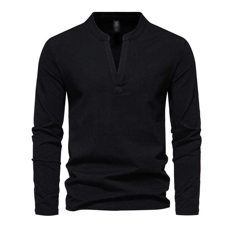 Men's Casual Solid Color V-Neck Loose Long-Sleeved T-Shirt 11957620M