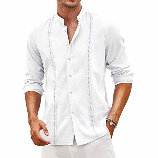 Men's Linen Casual Button Stand Collar Long Sleeve Shirt 28668623X