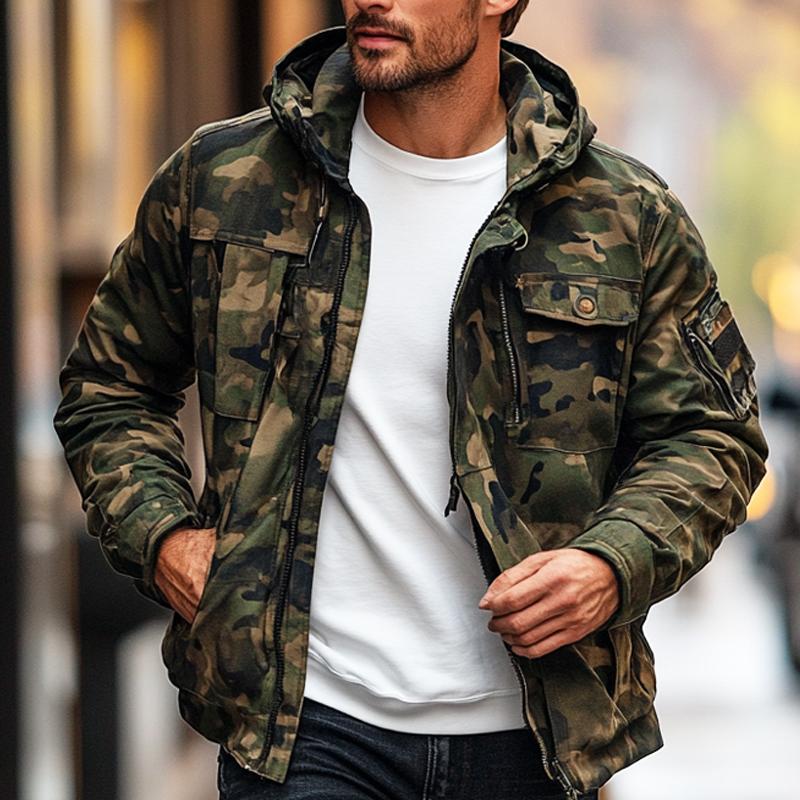 Men's Vintage Outdoor Camouflage Hooded Jacket 37552046X