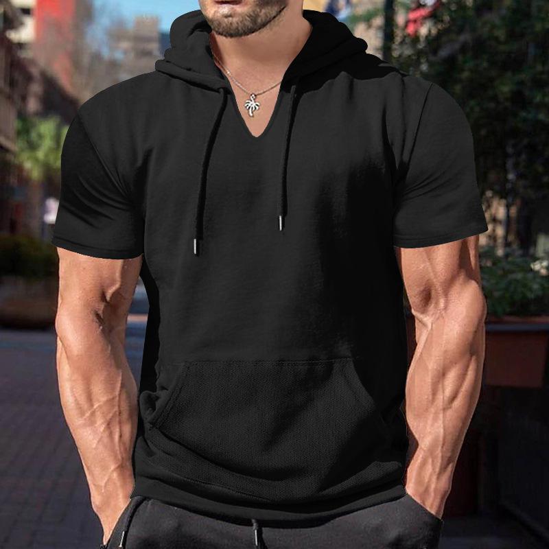Men's Fashion Solid Loose Hooded Short Sleeve Casual T-shirt 17559716Z