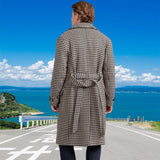 Men's Fashion Houndstooth Lapel Single Breasted Long Coat 85231554Z